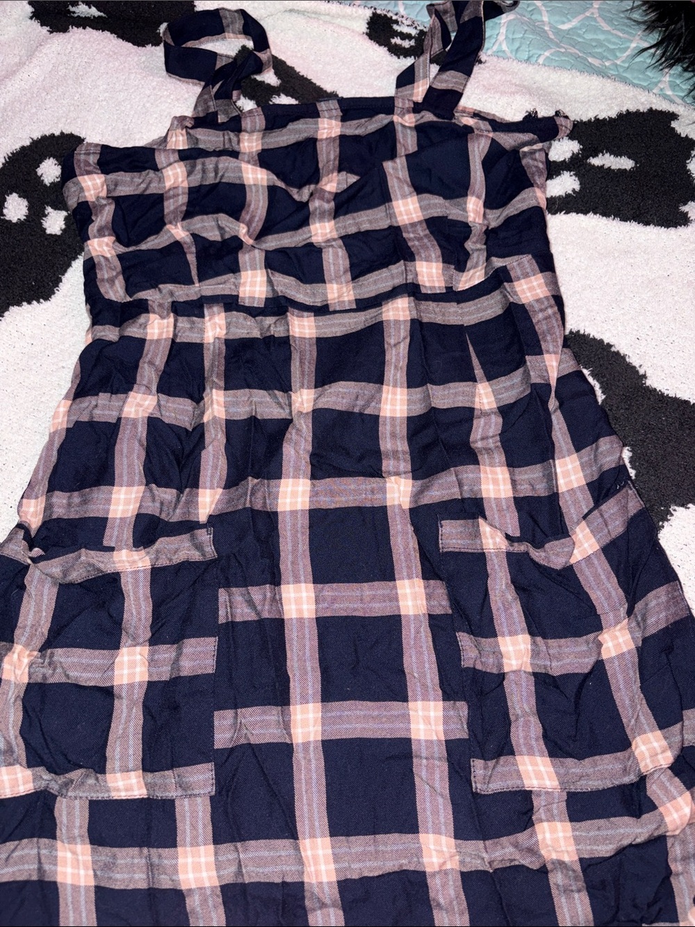 American Eagle Navy and Pink Plaid Button-Up